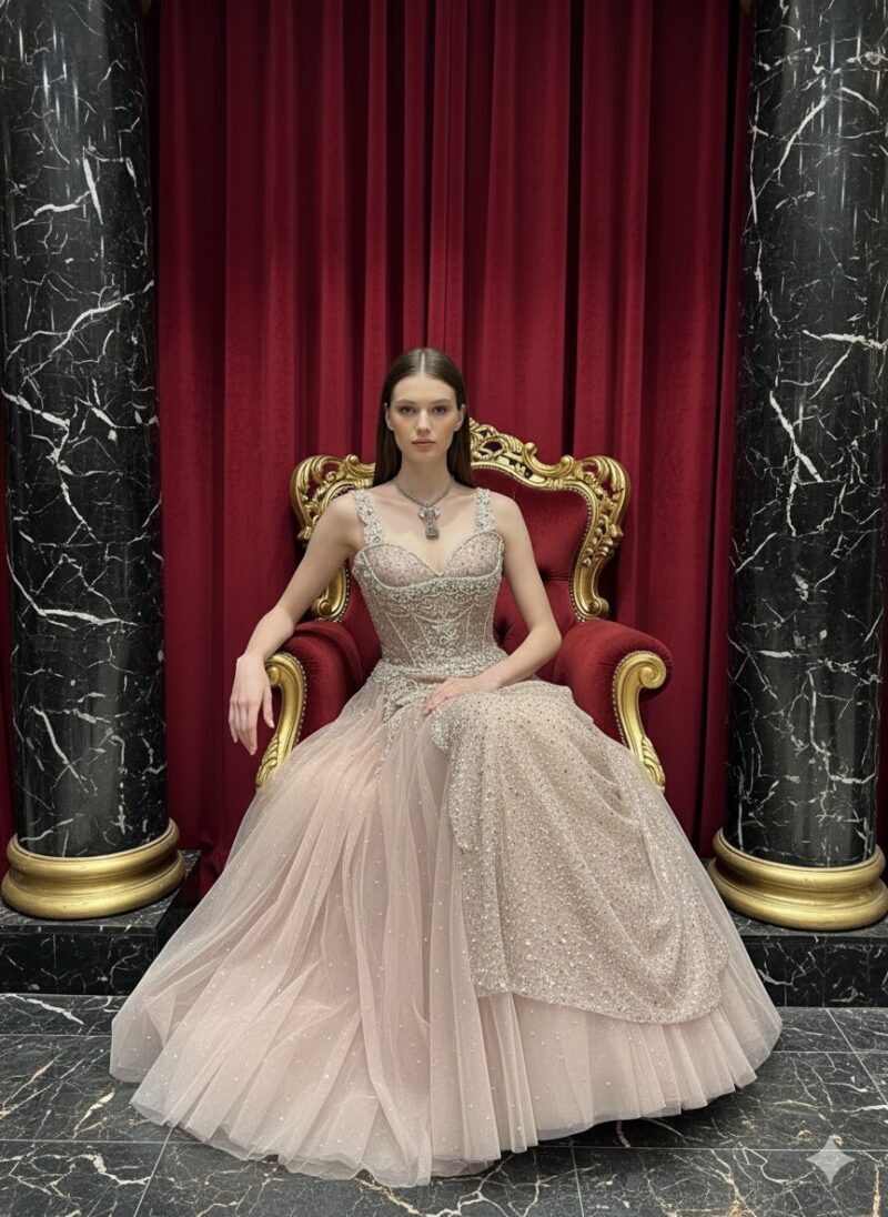 Blush Crystal Drape Gown