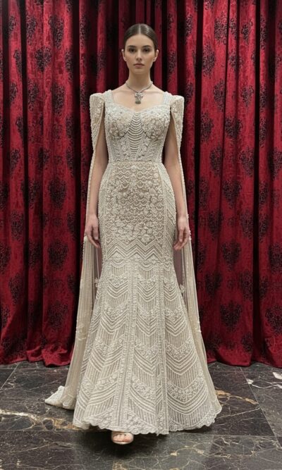 Ivory Diamond Mirage Sculpted Gown
