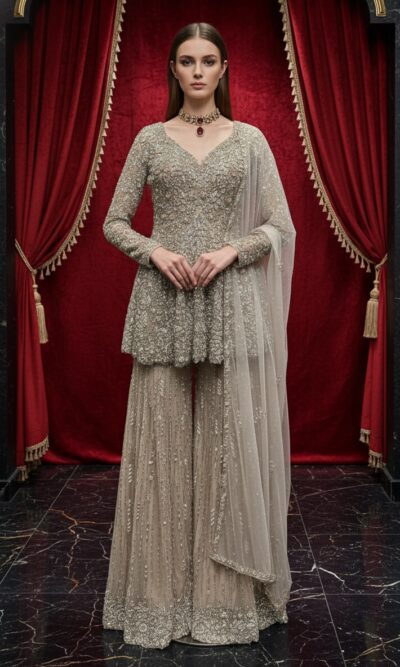 Ethereal Mist Embellished Sharara Set