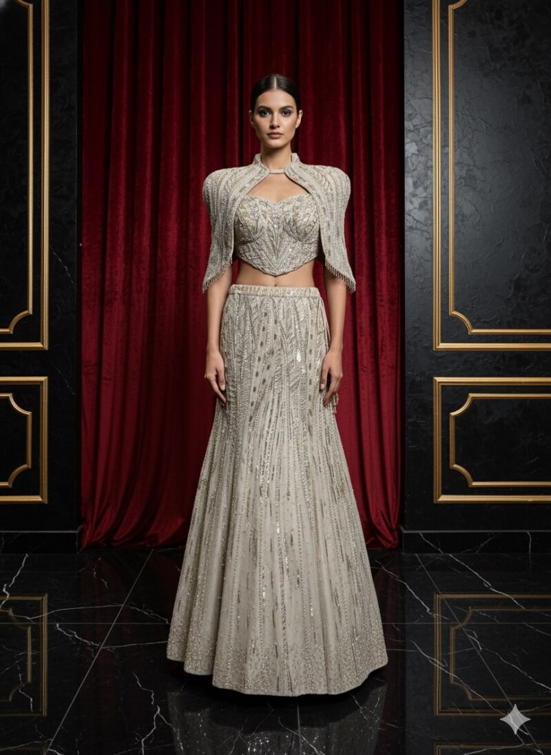 Regal Crystal Sculpted Shoulder Lehenga