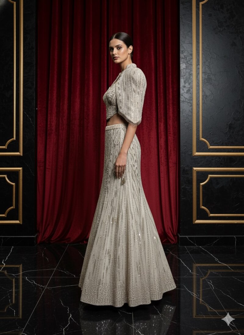 Regal Crystal Sculpted Shoulder Lehenga