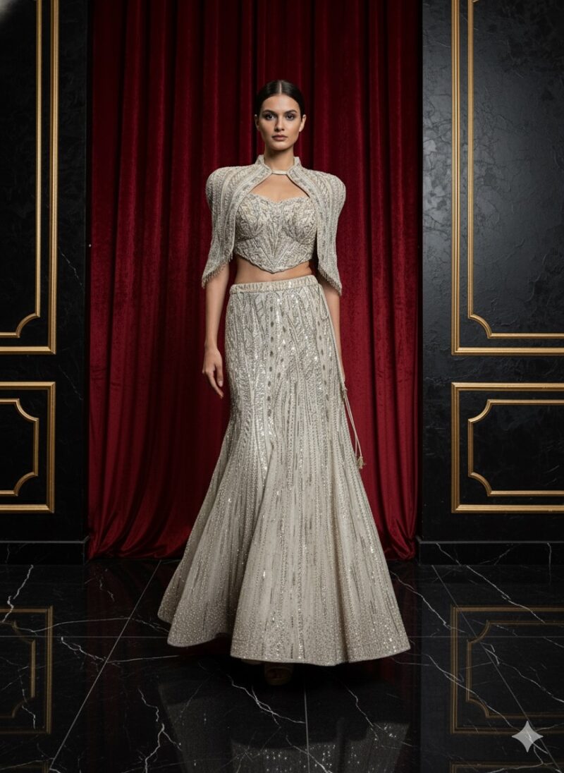 Regal Crystal Sculpted Shoulder Lehenga