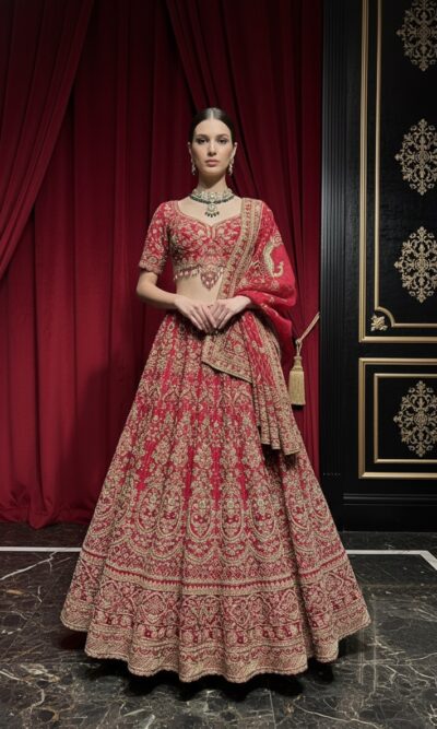 Red Royal Heavy Bridal Lehenga