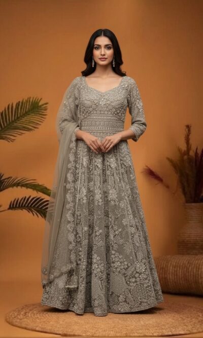 Elegant Grey Embellished Anarkali