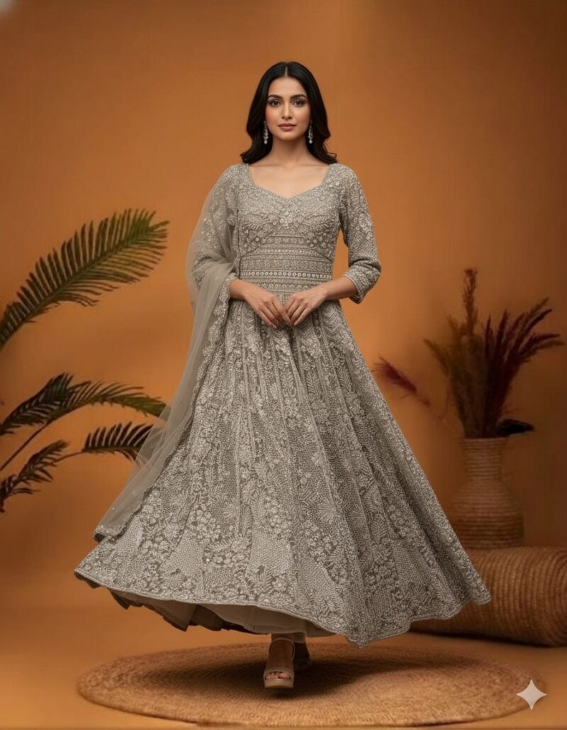 Elegant Grey Embellished Anarkali