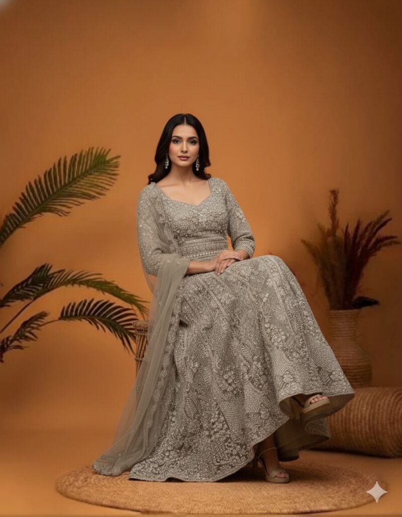 Elegant Grey Embellished Anarkali