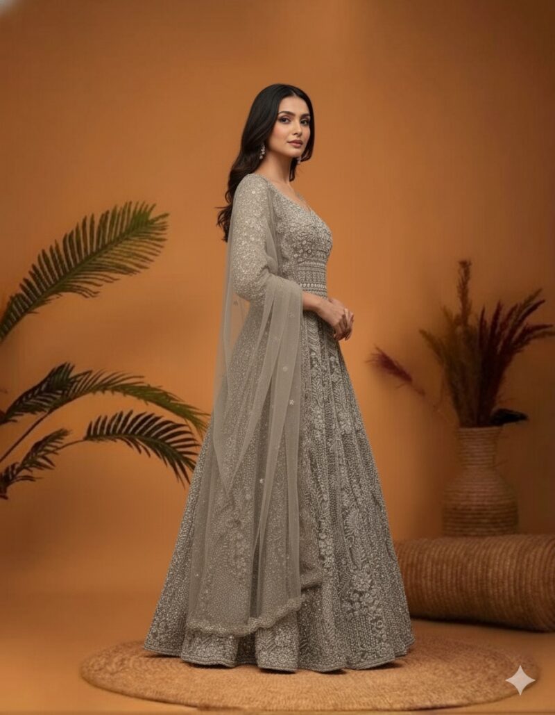 Elegant Grey Embellished Anarkali