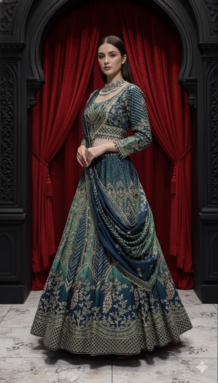 Teal Royal Peacock Lehenga