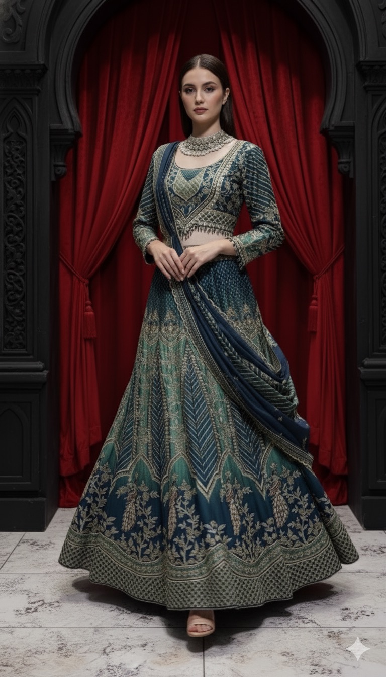 Teal Royal Peacock Lehenga