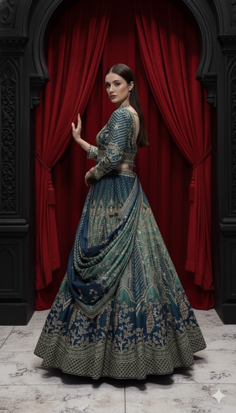 Teal Royal Peacock Lehenga