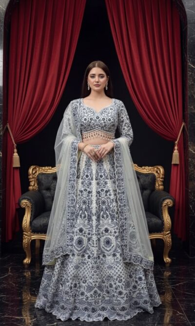 Navy Detailed Ivory Grandeur Lehenga