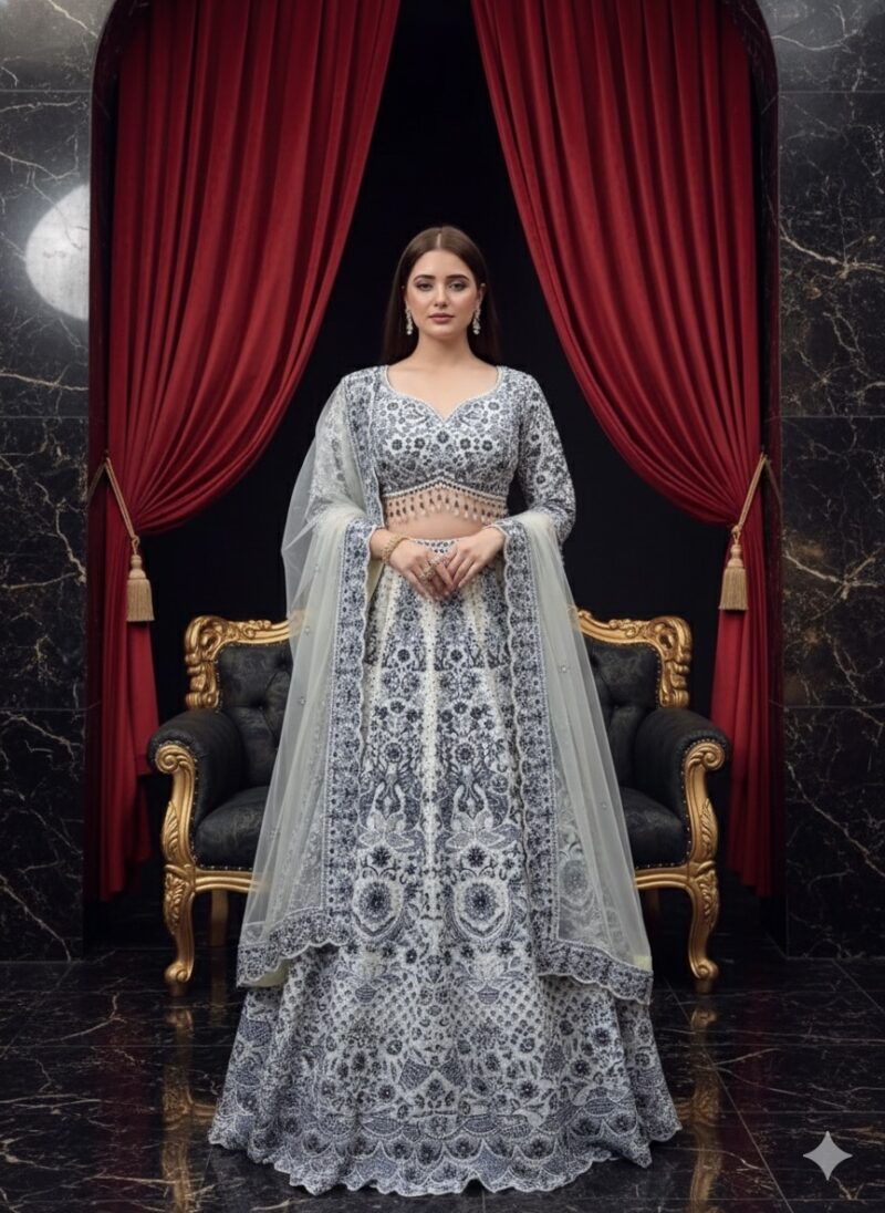 Navy Detailed Ivory Grandeur Lehenga