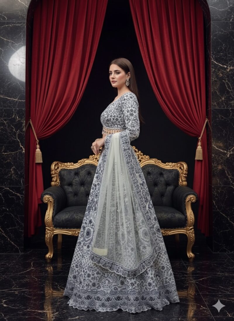 Navy Detailed Ivory Grandeur Lehenga