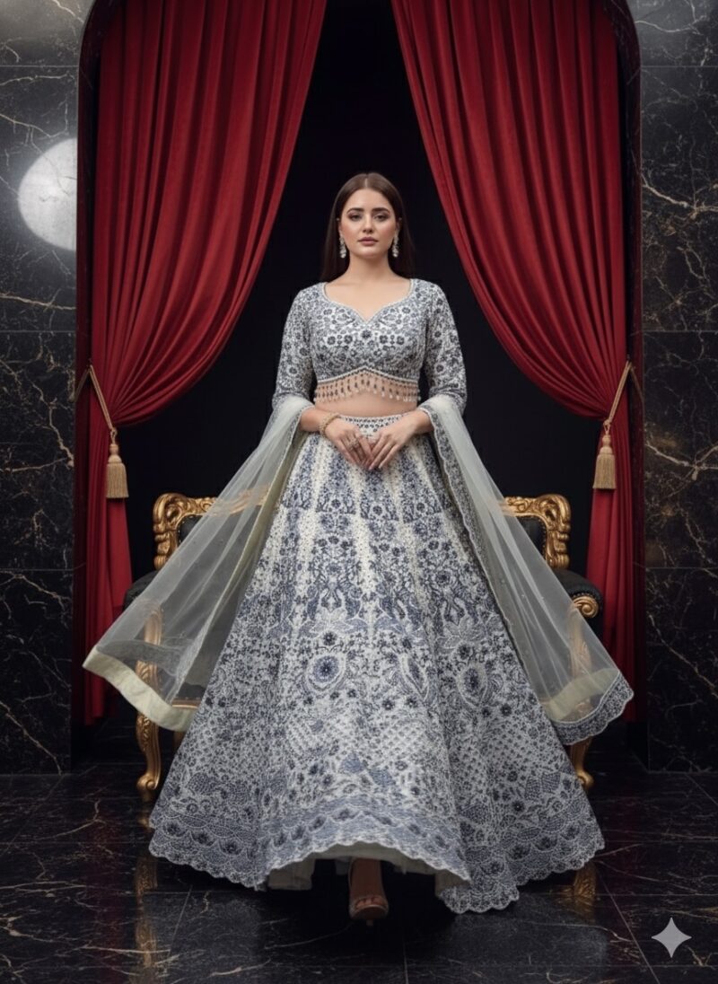 Navy Detailed Ivory Grandeur Lehenga
