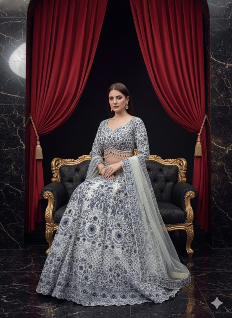 Navy Detailed Ivory Grandeur Lehenga
