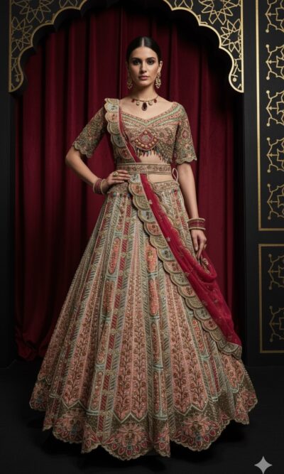 Vintage Rouge Zari Lehenga