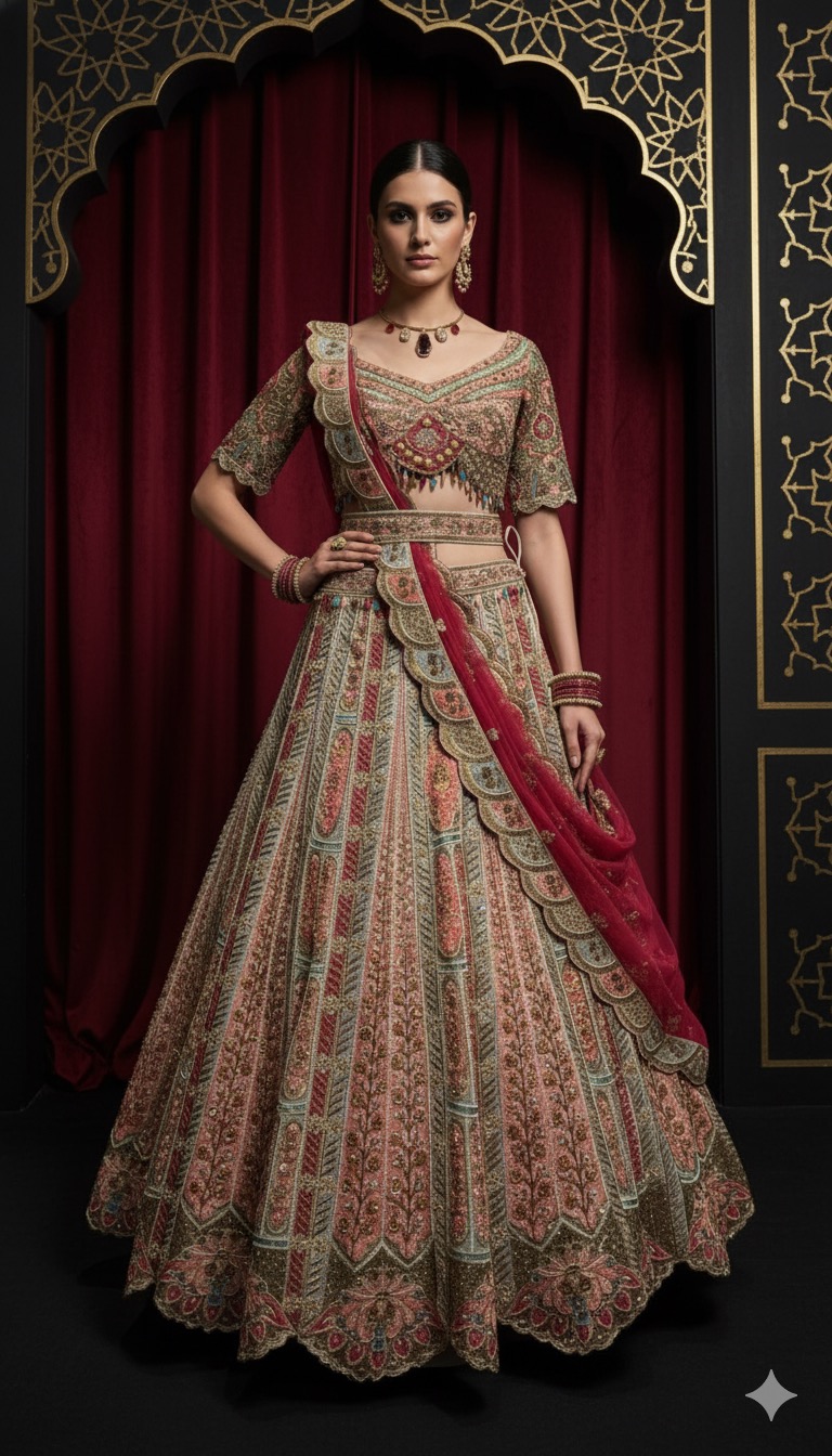 Vintage Rouge Zari Lehenga