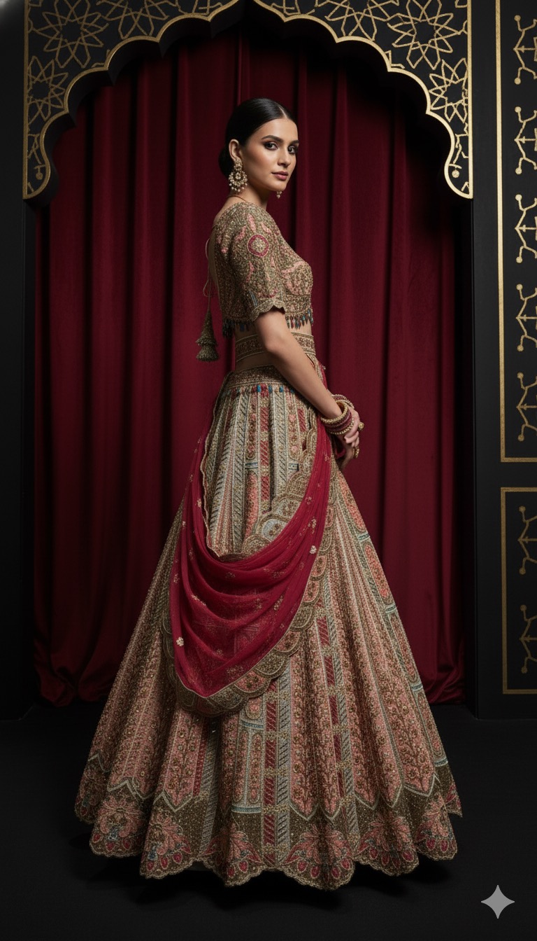 Vintage Rouge Zari Lehenga