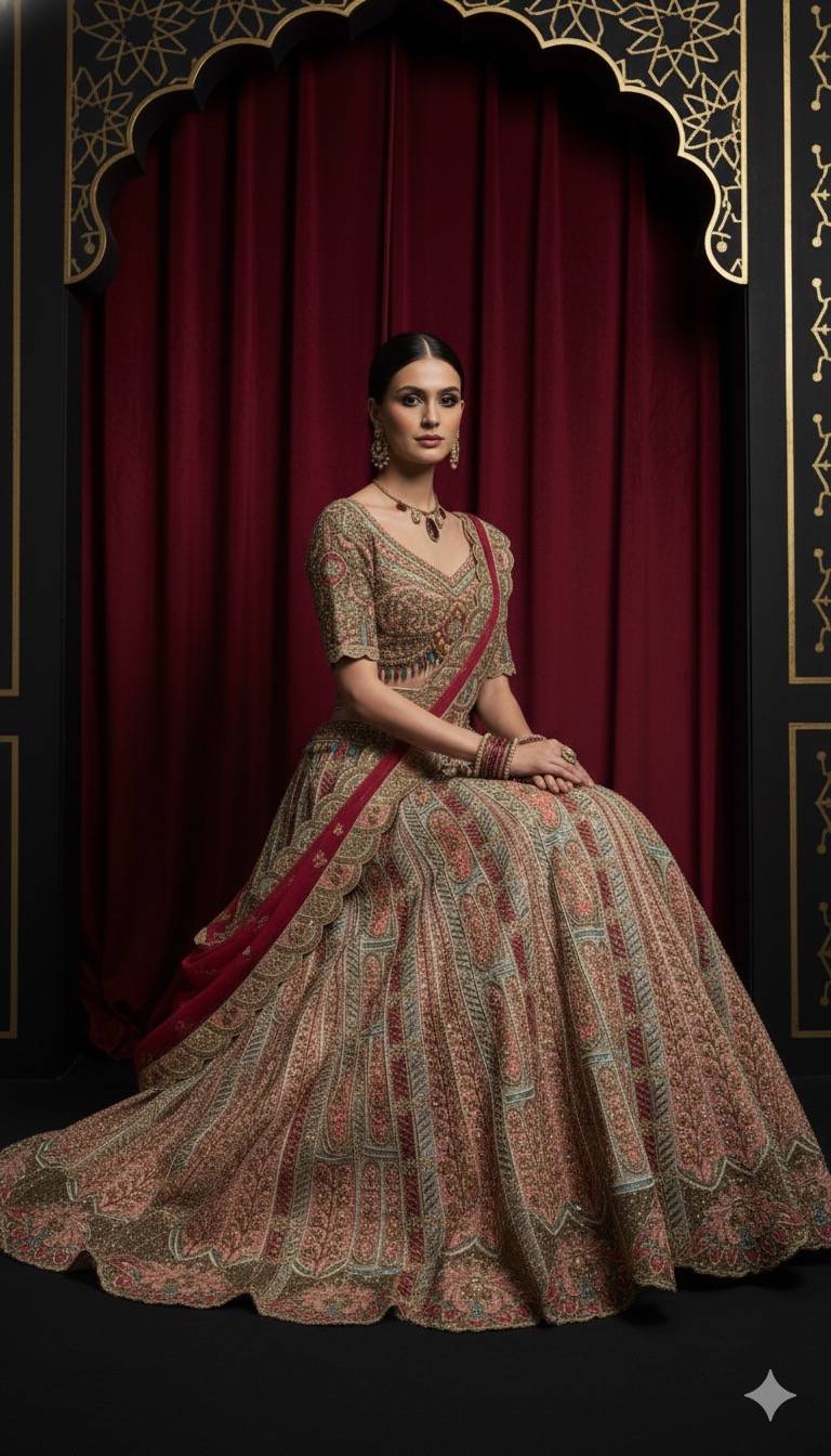 Vintage Rouge Zari Lehenga