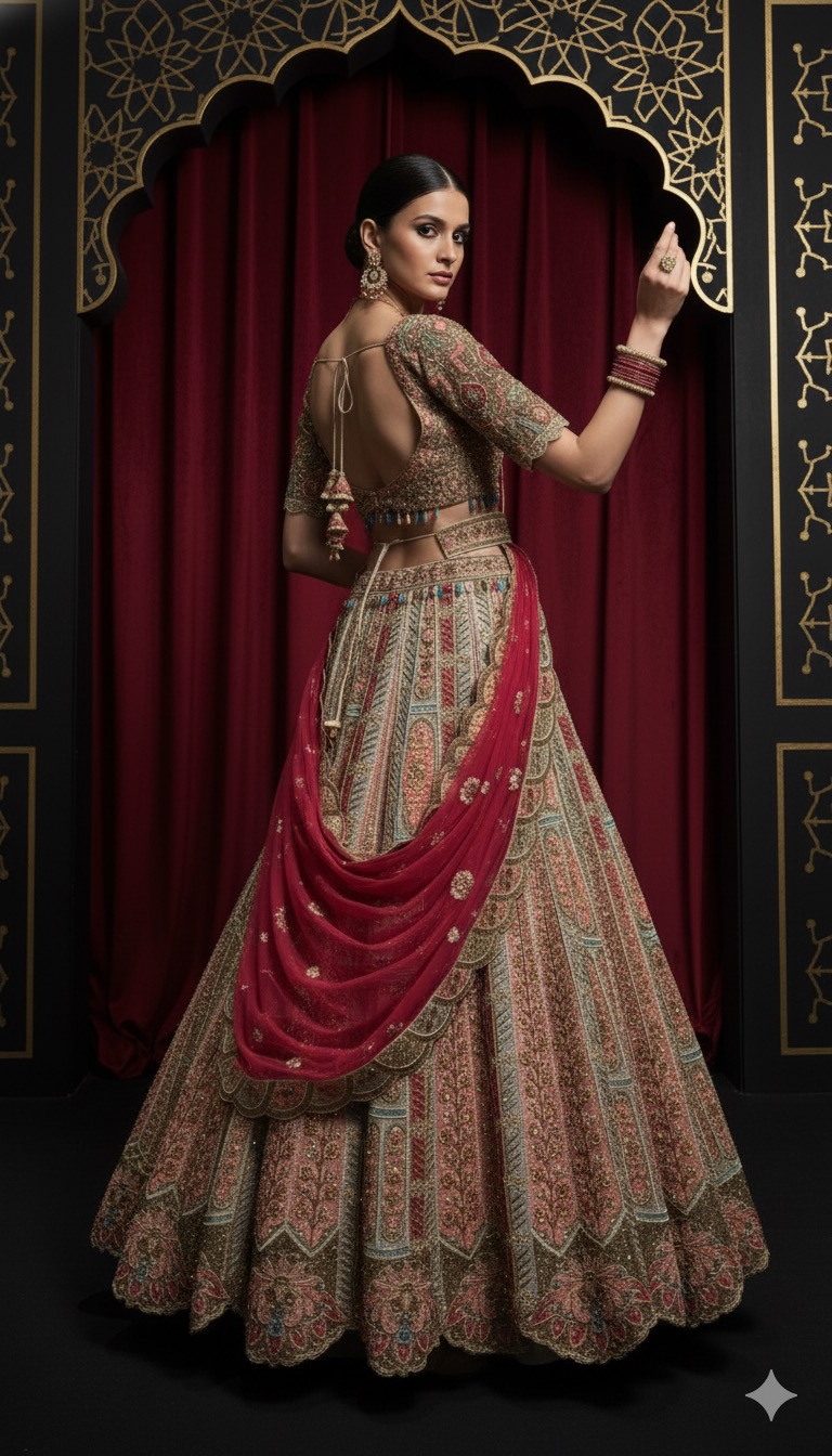 Vintage Rouge Zari Lehenga