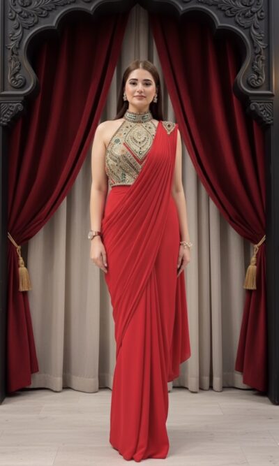 Red Royal Draped Ensemble