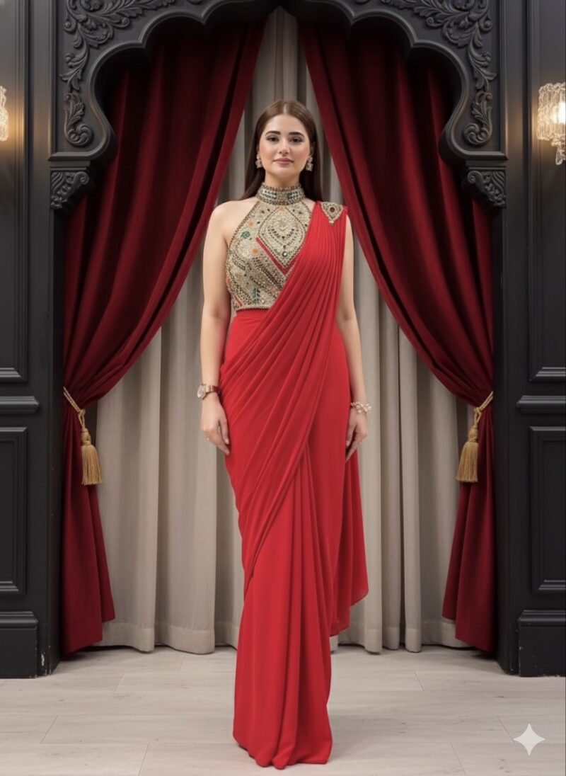 Red Royal Draped Ensemble
