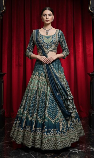 Teal Royal Peacock Lehenga