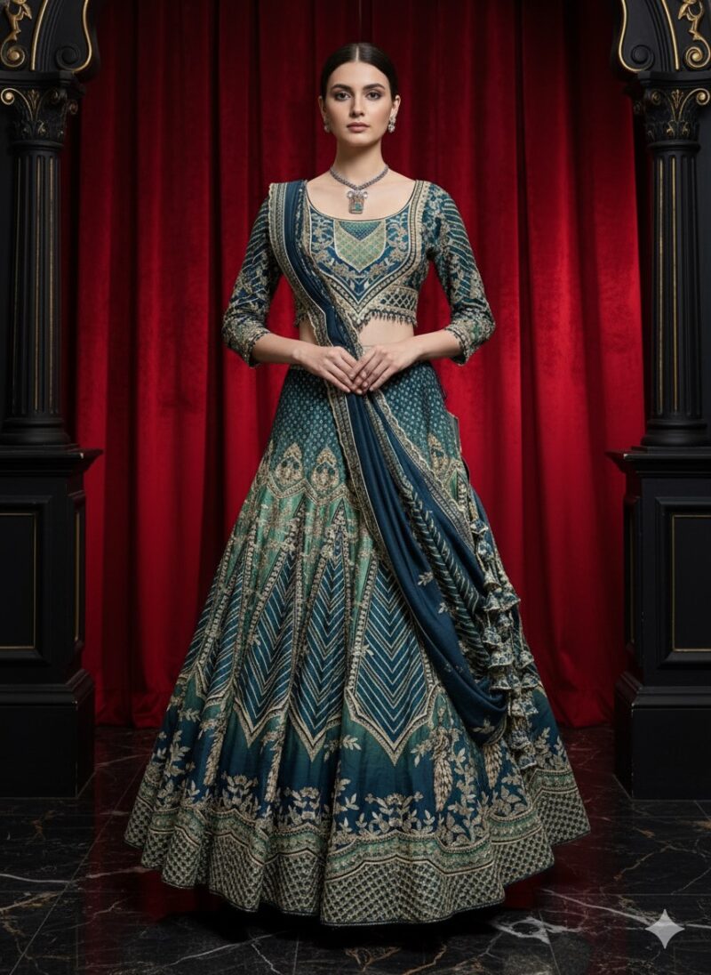 Teal Royal Peacock Lehenga