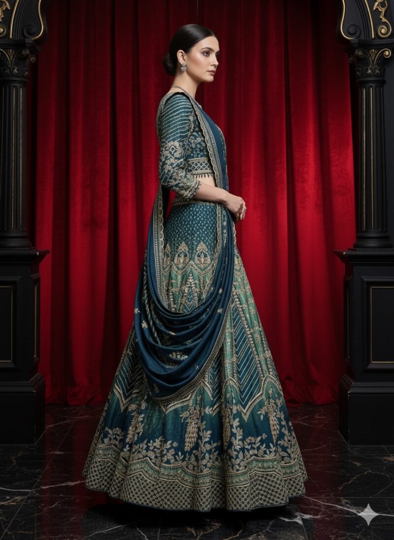Teal Royal Peacock Lehenga
