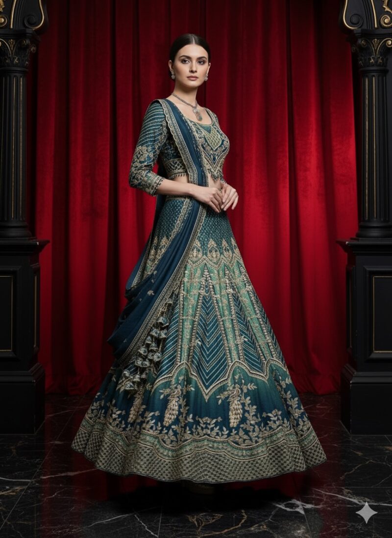 Teal Royal Peacock Lehenga