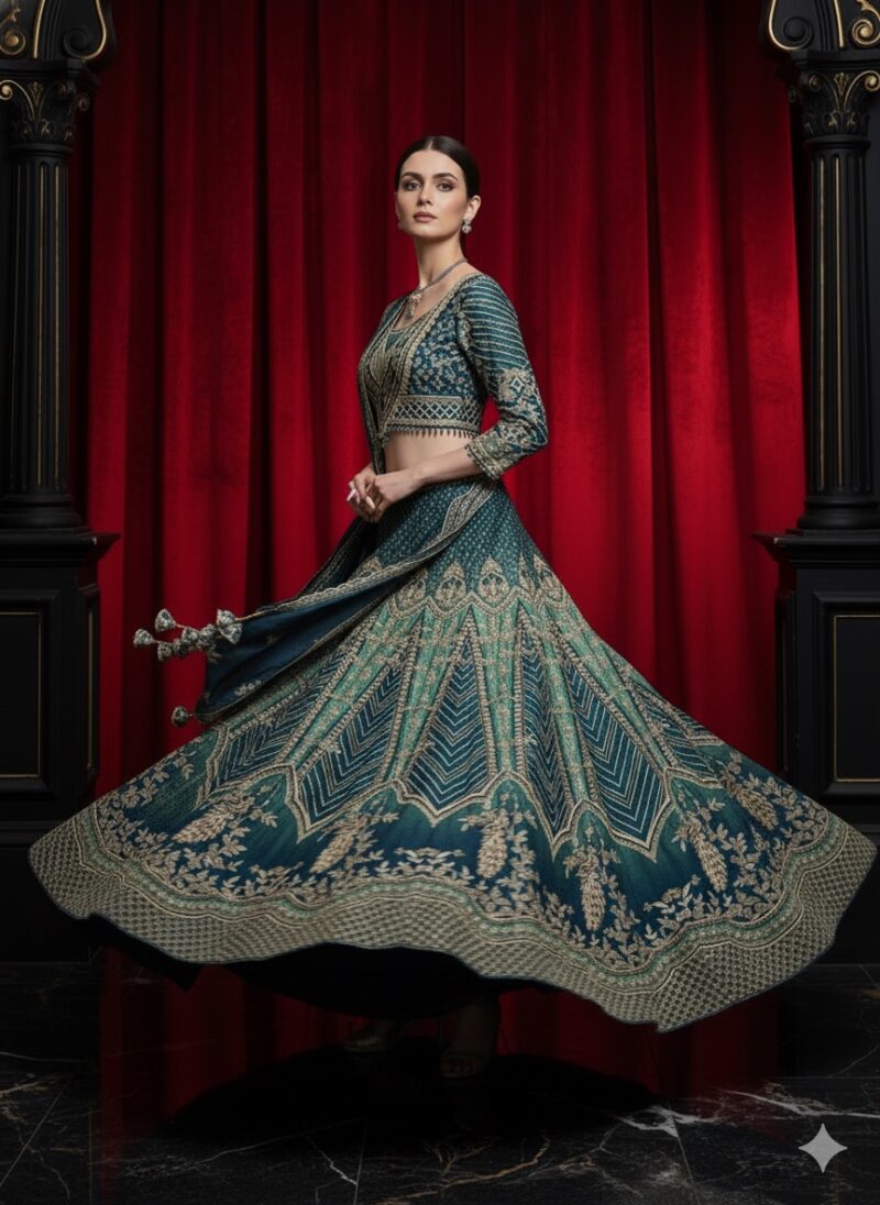 Teal Royal Peacock Lehenga