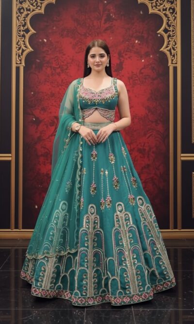 Teal Blossom Handwork Lehenga