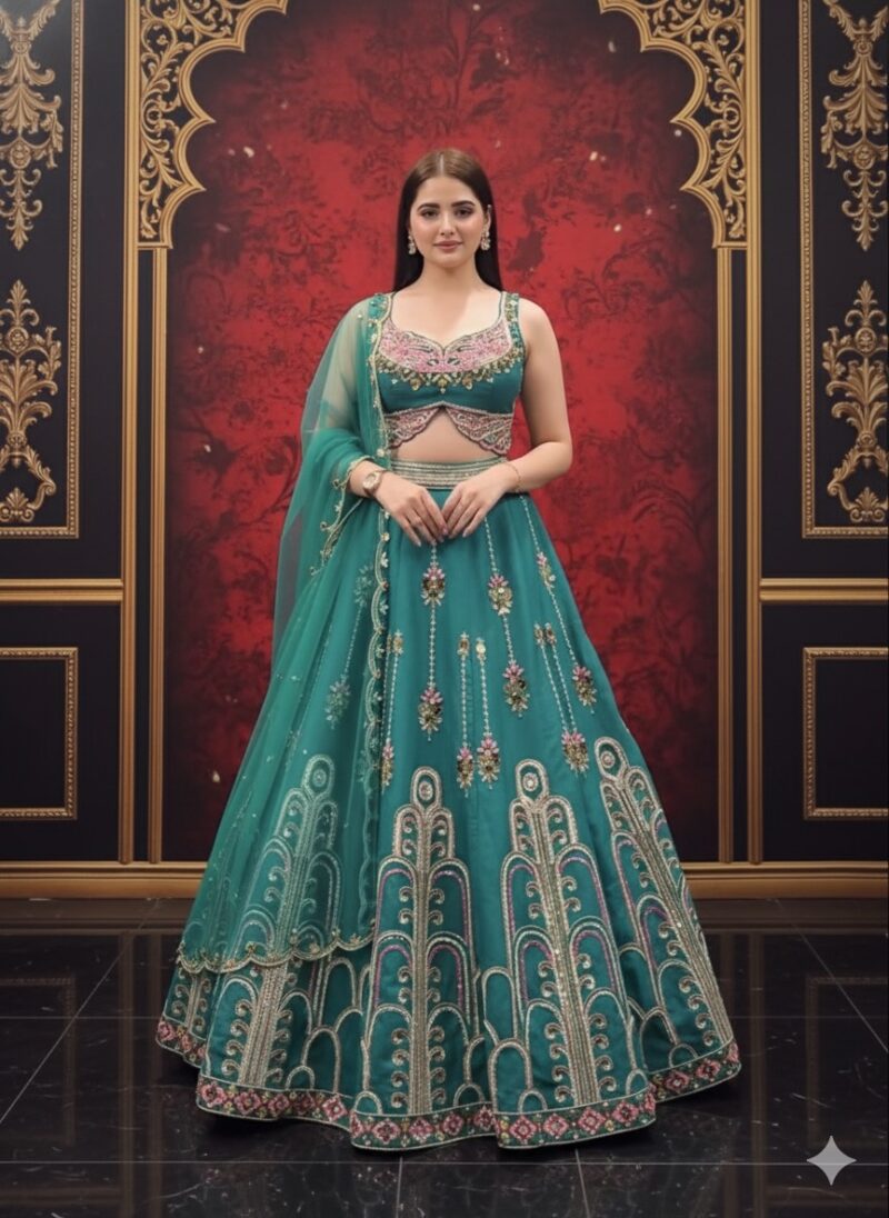 Teal Blossom Handwork Lehenga