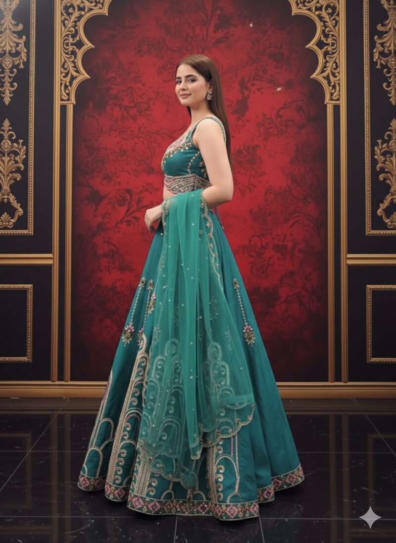 Teal Blossom Handwork Lehenga