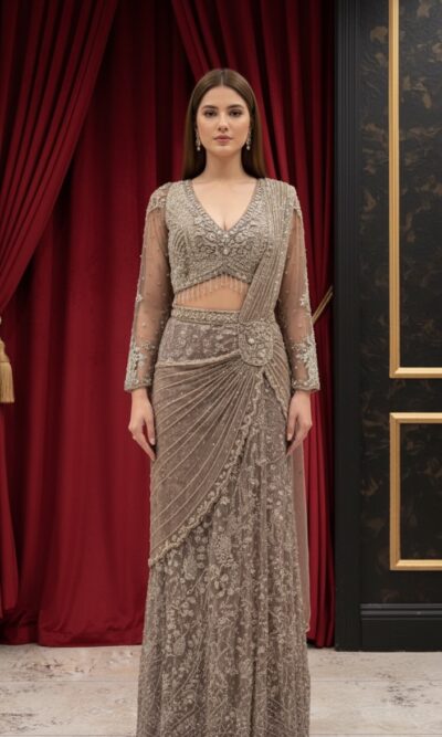 Taupe Luxe Drape Ensemble