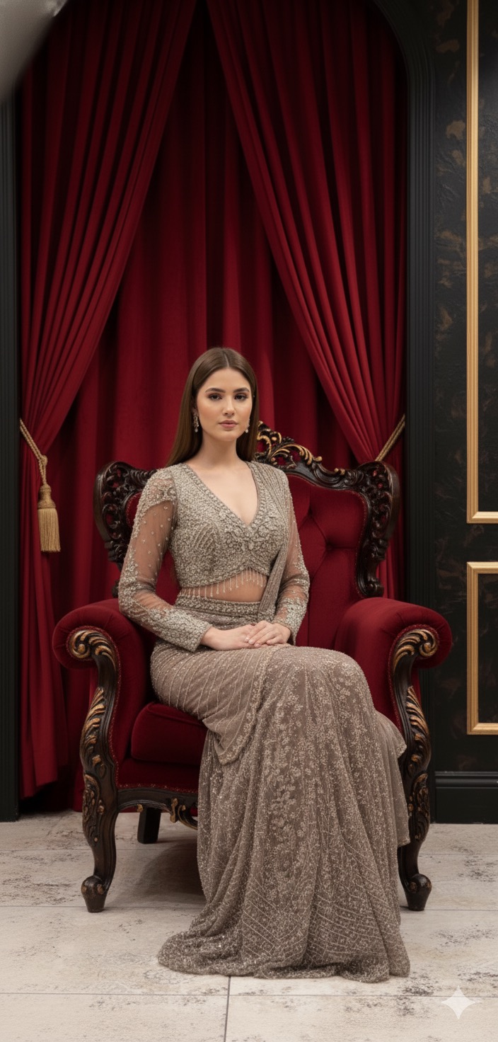 Taupe Luxe Drape Ensemble