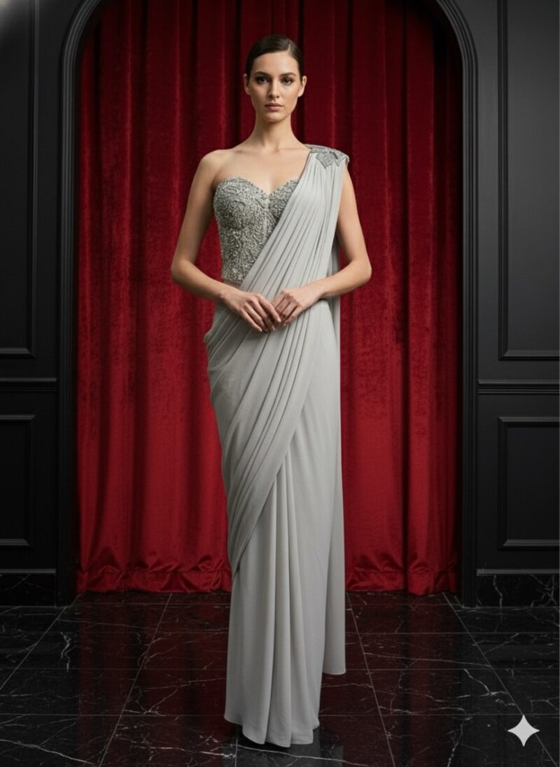 Icy Grey Draped Saree