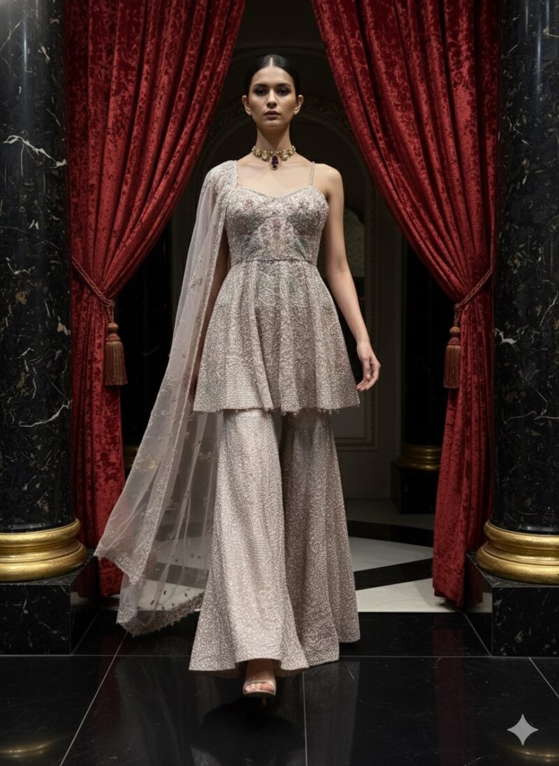 Dusty Rose Regal Sharara Suit