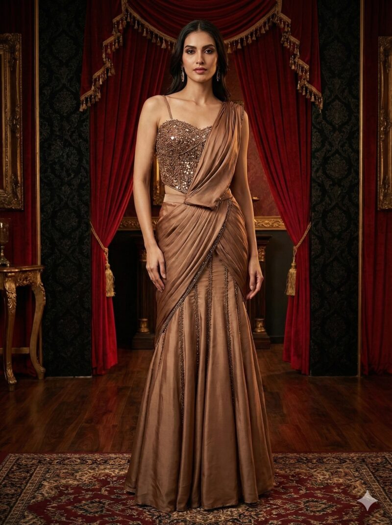 Regal Bronze Drape Gown