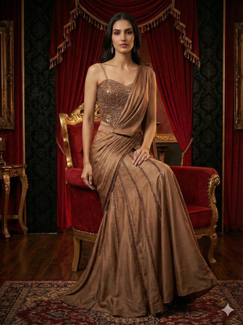 Regal Bronze Drape Gown
