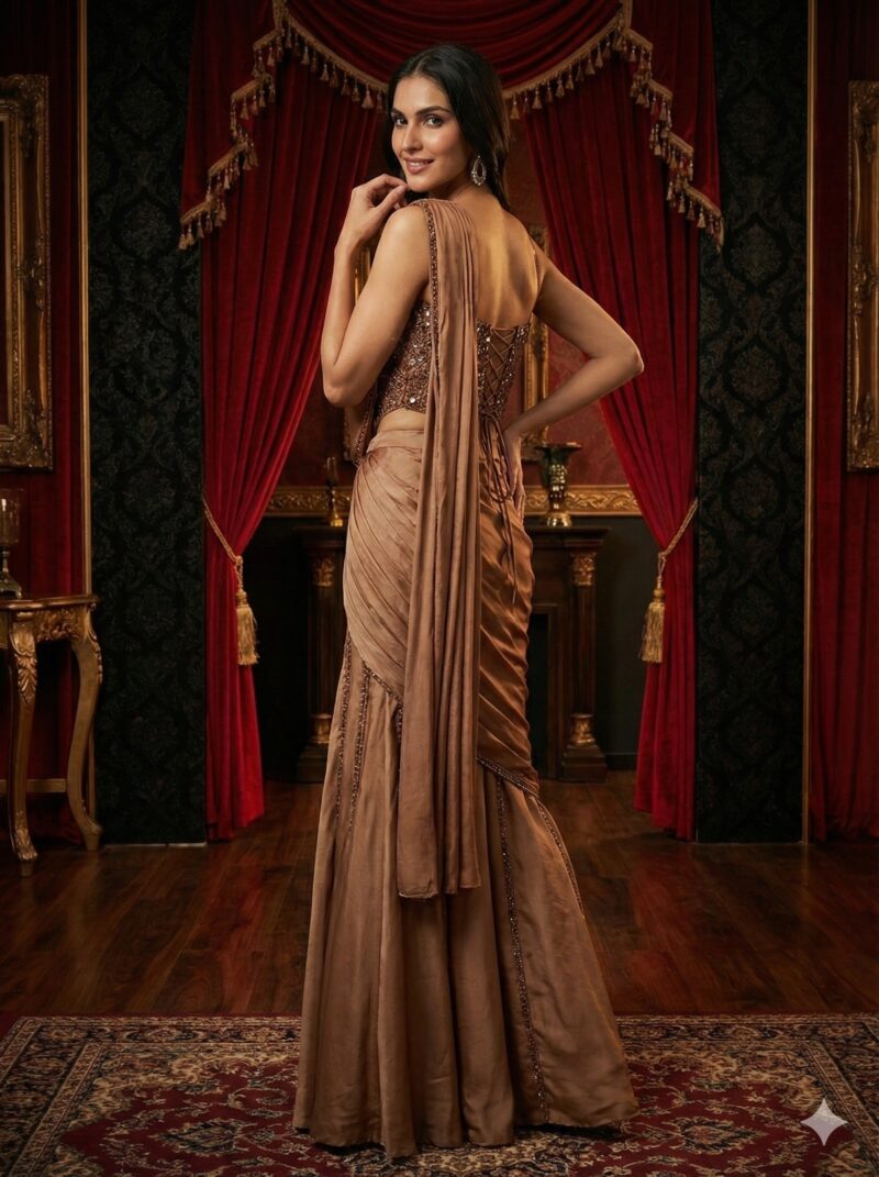 Regal Bronze Drape Gown
