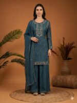 Teal Elegant Embroidered Suit