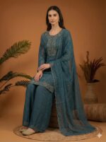 Teal Elegant Embroidered Suit