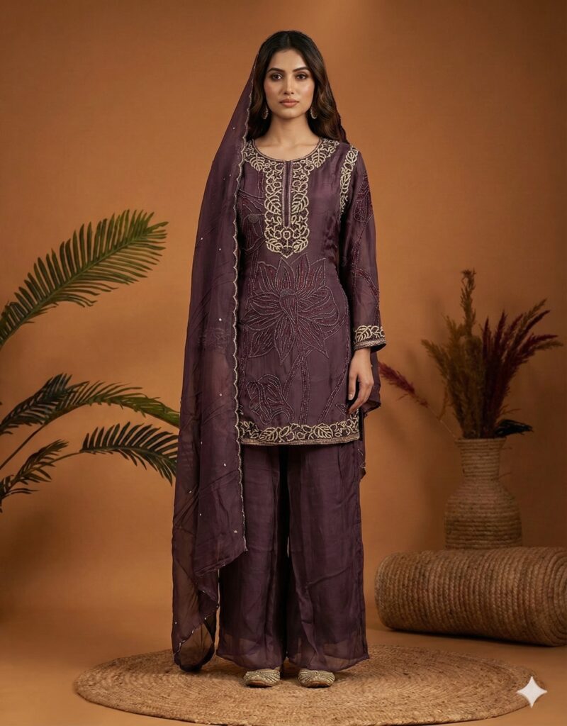 Plum Elegant Embroidered Suit