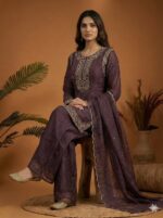 Plum Elegant Embroidered Suit