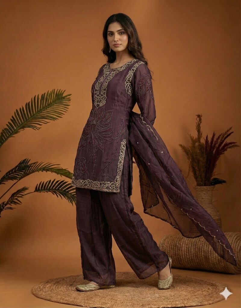 Plum Elegant Embroidered Suit
