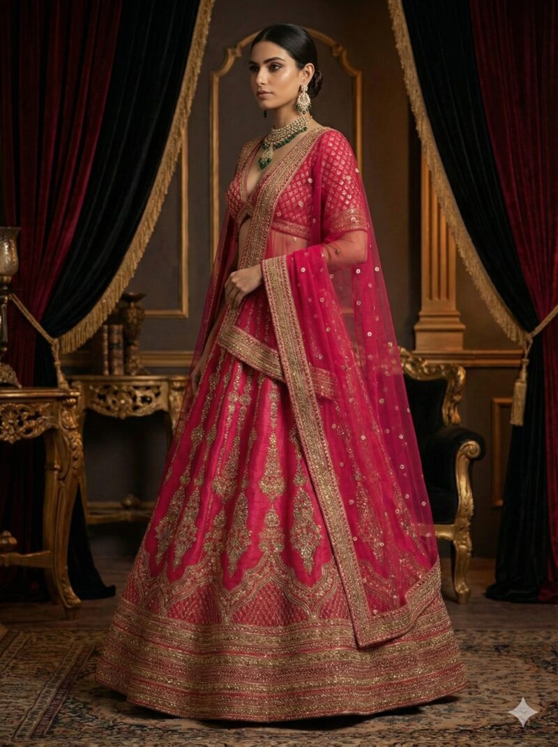 Pink Gold Work Lehenga