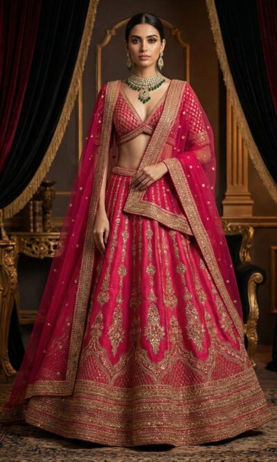Pink Gold Work Lehenga