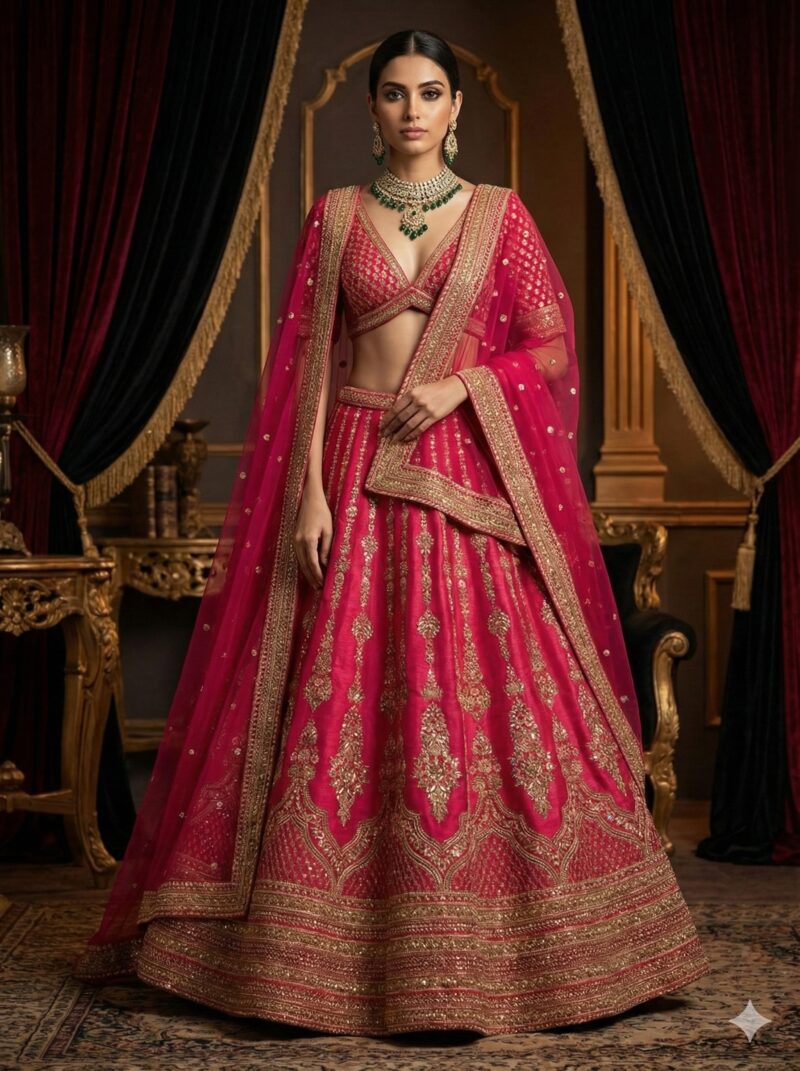 Pink Gold Work Lehenga