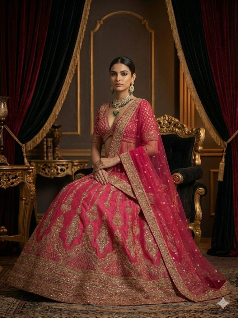 Pink Gold Work Lehenga